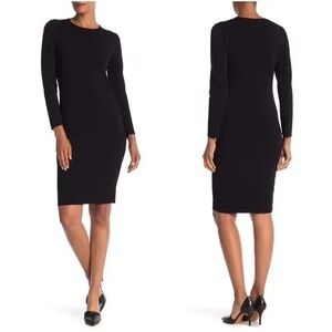 Vince Black Boucle Fitted 3/4 Length Sleeve Shift Dress Size Medium